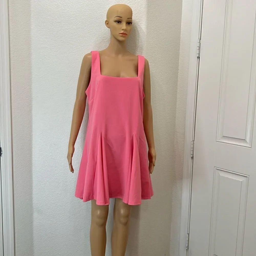 Fashion Nova Hila Mini Dress Sz XXL Pink Square Neck Sleeveless Fit &โFlare New